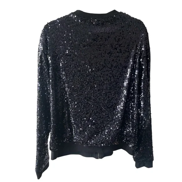 Eight Sixty Deep Navy Sequin Bomber Jacket, Size M (can fit a Large!) Clubbing M - Picture 3 of 5